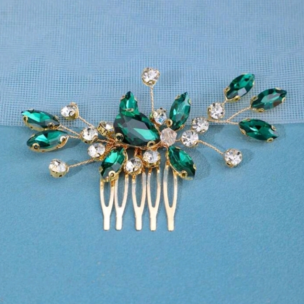 Wedding Green Gold Silver Rhinestone Wedding Hair Comb